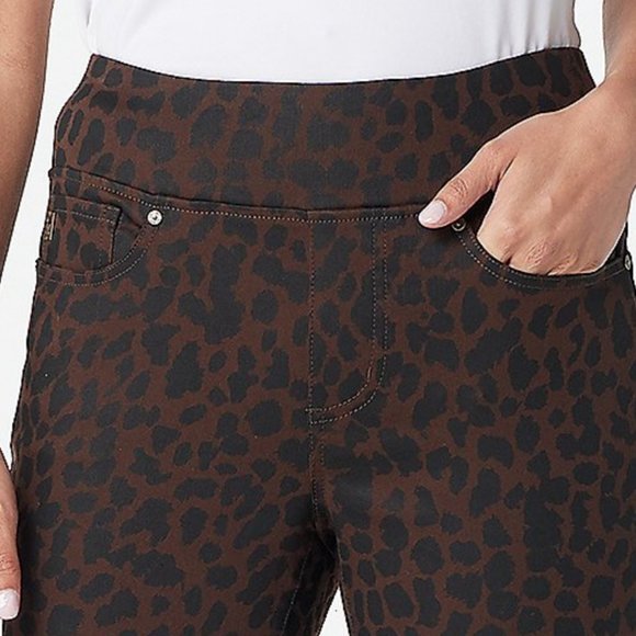 NWT BELLE BY KIM GRAVEL TRIPLELUXE TWILL BACK ZIP JEGGINGS BROWN CHETAH 26W - Picture 4 of 9